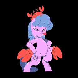 Size: 500x500 | Tagged: safe, artist:karzahnii, cancer (g4), earth pony, pony, g4, bipedal, black background, cancer (horoscope), cutie mark, eyes closed, female, hooves, mare, ponyscopes, raspberry, simple background, solo, tongue out, zodiac