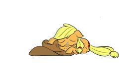 Size: 1280x778 | Tagged: safe, artist:thex-plotion, applejack, earth pony, pony, g4, female, filly, foal, simple background, sleeping, solo