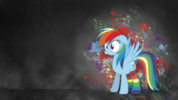 Size: 1920x1080 | Tagged: safe, artist:3ight8it, artist:voaxmasterspydre, rainbow dash, pony, g4, clothes, female, paint splatter, rainbow socks, socks, solo, striped socks, vector, wallpaper, wingboner