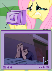 Size: 597x811 | Tagged: safe, fluttershy, g4, baxter stockman, exploitable meme, fluttercry, glasses, meme, teenage mutant ninja turtles, tmnt 2003 series, tv meme