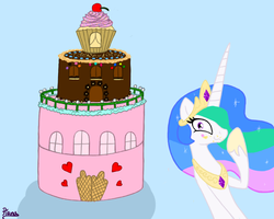 Size: 1000x800 | Tagged: safe, artist:elana-louise, princess celestia, alicorn, pony, g4, cake, cakelestia, female, solo