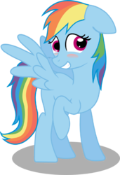 Size: 642x940 | Tagged: safe, artist:matty4z, rainbow dash, g4, blushing, full body, raised hoof, simple background, solo, spread wings, standing, transparent background, wings