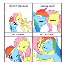 Size: 1000x1000 | Tagged: safe, artist:grissaecrim, fluttershy, rainbow dash, pegasus, pony, g4, boop, chart, duo, female, filly, filly fluttershy, filly rainbow dash, forehead kiss, kiss meme, kiss on the ear, kiss on the lips, kissing, lesbian, mare, nose kiss, noseboop, ship:flutterdash, shipping, younger