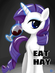 Size: 512x680 | Tagged: safe, artist:silvercommando, edit, rarity, pony, g4, eat shit, image macro, parody, solo, wine