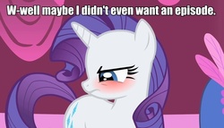 Size: 944x540 | Tagged: safe, edit, edited screencap, screencap, rarity, pony, unicorn, g4, angry, blushing, caption, female, image macro, mare, solo, tsundere, tsunderity