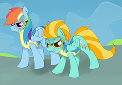 Size: 1210x841 | Tagged: safe, artist:letirary, lightning dust, rainbow dash, g4, duo