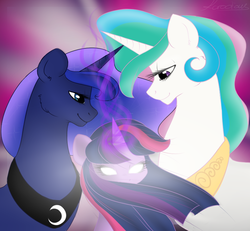 Size: 800x740 | Tagged: safe, artist:korodious, princess celestia, princess luna, twilight sparkle, g4, glowing eyes, magic