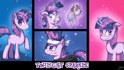 Size: 1440x810 | Tagged: safe, artist:hua, smarty pants, twilight sparkle, g4, future twilight, magic, panel, wallpaper