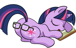 Size: 1000x637 | Tagged: safe, artist:madmax, twilight sparkle, pony, unicorn, g4, book, butt, eyes closed, facebooking, female, glasses, literal smartass, mare, open mouth, plot, prone, simple background, sleeping, smartass, solo, unicorn twilight, visual pun, wat, white background