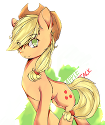 Size: 1812x2157 | Tagged: dead source, safe, artist:inkytophat, applejack, earth pony, pony, g4, female, looking at you, mare, smiling, solo