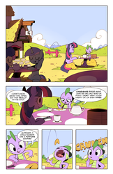 Size: 1320x2040 | Tagged: safe, artist:karzahnii, bon bon, spike, sweetie drops, twilight sparkle, g4, chopsticks, comic, fortune cookie, tales from ponyville