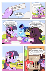 Size: 1320x2040 | Tagged: safe, artist:karzahnii, bon bon, pinkie pie, spike, sweetie drops, twilight sparkle, oc, g4, blushing, comic, fortune cookie, tales from ponyville