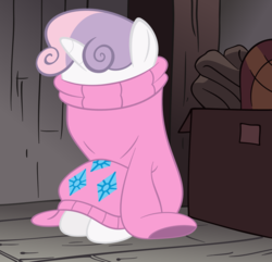 Size: 1500x1445 | Tagged: safe, artist:avastindy, sweetie belle, g4, clothes, crossover, cute, diasweetes, gravity falls, mabel pines, male, sad, sweater, sweater town, the hand that rocks the mabel