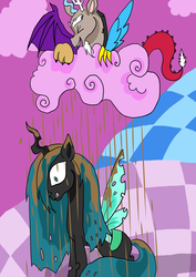 Size: 1240x1754 | Tagged: safe, artist:derpsonhooves, discord, queen chrysalis, g4, chocolate rain, duo
