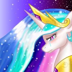 Size: 2000x2000 | Tagged: safe, artist:derpsonhooves, princess celestia, pony, g4, crying, female, solo