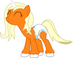 Size: 2102x1653 | Tagged: safe, artist:cupcakescankill, edit, oc, oc only, oc:dreamsicle, pony, unicorn, diaper, eyes closed, female, horn, mare, non-baby in diaper, simple background, smiling, solo, transparent background, unicorn oc, unshorn fetlocks, vector