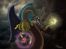 Size: 1024x768 | Tagged: safe, artist:moteos, discord, g4, big crown thingy, element of magic