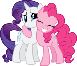 Size: 3477x3000 | Tagged: safe, artist:erccre147, pinkie pie, rarity, earth pony, pony, unicorn, g4, hearth's warming eve (episode), eyes closed, hug, simple background, transparent background, vector