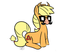 Size: 1024x768 | Tagged: artist needed, source needed, safe, applejack, pony, g4, female, glasses, groucho mask, nose, simple background, sitting, solo