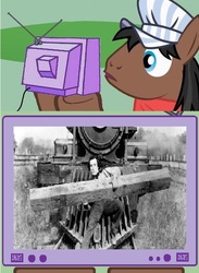 Size: 440x600 | Tagged: safe, full steam, promontory, g4, buster keaton, exploitable meme, meme, train, tv meme