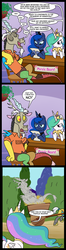 Size: 782x2970 | Tagged: safe, artist:madmax, discord, princess celestia, princess luna, alicorn, draconequus, pony, g4, butt, comic, eyes closed, female, folded wings, mare, plot, reference, royal guard, sabrina the teenage witch, statue, wings