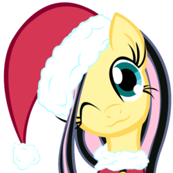 Size: 900x900 | Tagged: safe, artist:themightysqueegee, fluttershy, g4, christmas, christmas ponies, emoshy, hat, recolor, santa hat