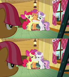 Size: 1280x1440 | Tagged: safe, artist:capnpea, edit, edited screencap, screencap, apple bloom, babs seed, scootaloo, sweetie belle, earth pony, pony, unicorn, g4, one bad apple, butt, comic, cutie mark crusaders, female, filly, fimbriae, plot, wat