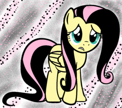 Size: 900x800 | Tagged: safe, artist:ponita120, fluttershy, g4, abstract background, emoshy, folded wings, solo, standing, wings