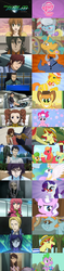 Size: 600x2525 | Tagged: safe, big macintosh, braeburn, carrot cake, chief thunderhooves, diamond tiara, flam, flim, fluttershy, iron will, pinkie pie, princess celestia, rarity, shining armor, silver spoon, snails, snips, spike, earth pony, pony, g4, ali al saachez, exploitable meme, feldt grace, gundam, gundam 00, hallelujah haptism, homer katagiri, male, patrick colasour, same voice actor, stallion, tieria erde