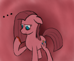 Size: 900x750 | Tagged: safe, artist:tomazii7, pinkie pie, earth pony, pony, g4, ..., blood, female, floppy ears, frown, looking at something, mare, pinkamena diane pie, raised hoof