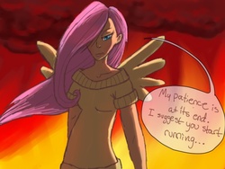 Size: 640x480 | Tagged: safe, artist:juddlesart, fluttershy, human, g4, angry, flutterrage, humanized, solo, winged humanization