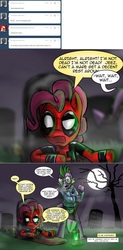 Size: 1280x2604 | Tagged: safe, artist:ask-pinkie-pool, pinkie pie, spike, g4, ask-pinkie-pool, clothes, cosplay, costume, crossover, deadpool, grave, marvel, pinkiepool, shovel