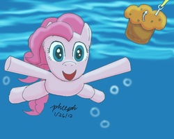Size: 1000x800 | Tagged: safe, artist:pheeph, pinkie pie, g4, album cover, muffin, nirvana, parody, ponified, ponified album cover, swimming, weird al yankovic