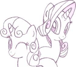 Size: 725x637 | Tagged: safe, artist:boulderthedragon, rarity, sweetie belle, g4, lineart, wink