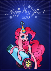 Size: 1500x2100 | Tagged: safe, artist:sandra626, pinkie pie, g4, 2013, blue, cute, happy new year, hat, party cannon, party hat, shine, stars