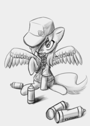 Size: 1000x1400 | Tagged: safe, artist:thattagen, derpy hooves, pegasus, pony, g4, clothes, female, hat, mare, monochrome, solo