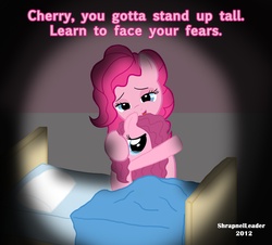 Size: 2757x2496 | Tagged: safe, artist:shrapnelleader, pinkie pie, oc, oc:cherry pie, g4, alternate hairstyle, bed, blank flank, crying, fanfic, mother and daughter, offspring, older, parent:pinkie pie