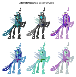 Size: 2842x2866 | Tagged: safe, artist:pika-robo, artist:sairoch, lyra heartstrings, minuette, princess cadance, queen chrysalis, twinkleshine, changeling, changeling queen, a canterlot wedding, g4, alternate clothes, green changeling, hoof on chest, palette swap, purple changeling, recolor, simple background, transparent background, vector