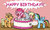 Size: 1280x766 | Tagged: safe, artist:blayaden, applejack, derpy hooves, pinkie pie, rainbow dash, earth pony, pegasus, pony, g4, birthday, female, happy birthday, mare, popping out of a cake, surprise cake