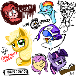 Size: 1000x1000 | Tagged: safe, artist:hak2, applejack, fluttershy, pinkie pie, rainbow dash, rarity, twilight sparkle, g4, doodles, drool, forever, majestic as fuck, mane six, portal (valve), sleeping