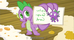 Size: 854x470 | Tagged: safe, screencap, spike, dragon, g4, my little pony: friendship is magic, spike at your service, bill clinton, business card, dragon code, exploitable meme, male, meme, spike card meme, youtube caption