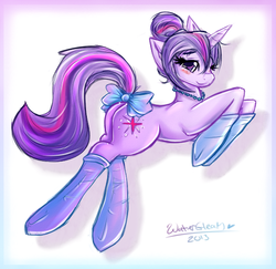 Size: 584x567 | Tagged: safe, artist:watergleam, twilight sparkle, pony, g4, clothes, female, ribbon, socks, solo