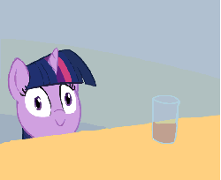 Size: 550x450 | Tagged: safe, artist:furseiseki, twilight sparkle, pony, unicorn, g4, :>, animated, chocolate milk, everything is ruined, face of evil, face of mercy, female, fuck the police, mare, meme origin, pure unfiltered evil, spill, spilled milk
