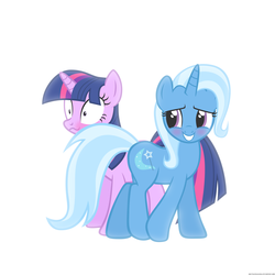 Size: 2500x2500 | Tagged: safe, artist:navitaserussirus, trixie, twilight sparkle, g4, blushing, female, lesbian, ship:twixie, shipping, simple background, white background