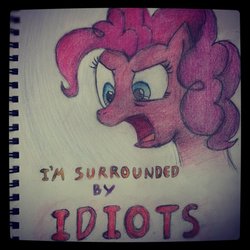 Size: 900x900 | Tagged: safe, artist:king dedede, pinkie pie, g4, pencil drawing, reaction image, text, traditional art