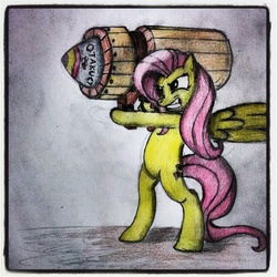 Size: 2448x2448 | Tagged: safe, artist:king dedede, fluttershy, g4, cannon, pencil drawing, traditional art