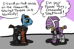 Size: 900x600 | Tagged: safe, ask abrasive tali, armor, commander shepard, mass effect, n7, n7 armor, ponified, tali'zorah vas normandy, toy, tumblr