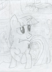 Size: 2357x3257 | Tagged: safe, artist:flachman, twilight sparkle, pony, g4, female, monochrome, solo