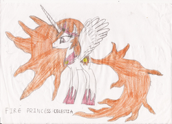 Size: 607x439 | Tagged: safe, artist:star dragon, princess celestia, pony, g4, female, fire, solo