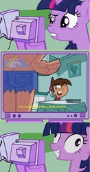 Size: 563x1078 | Tagged: safe, twilight sparkle, g4, clothes, daisy dukes, exploitable meme, meme, the fairly oddparents, timmy turner, timmy's dad, tv meme, twilight snapple